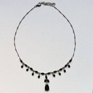 Black Teardrop Crystal Statement Necklace – Adjustable 16-18”